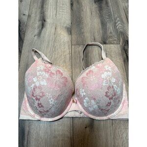 Victorias Secret Light Pink Lace Floral Underwire Bra With Padded Cups & Adjusta